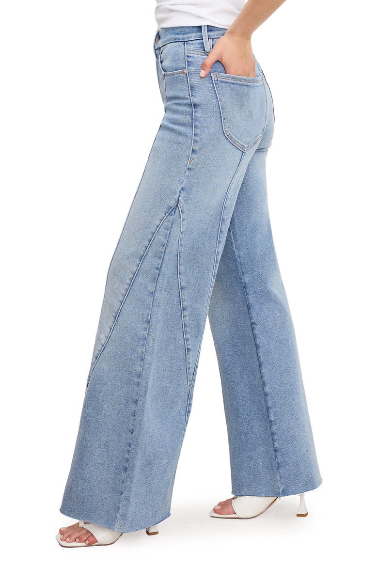 Good Petite Raw Hem Seamed Palazzo Jeans, Alternate, color, INDIGO957
