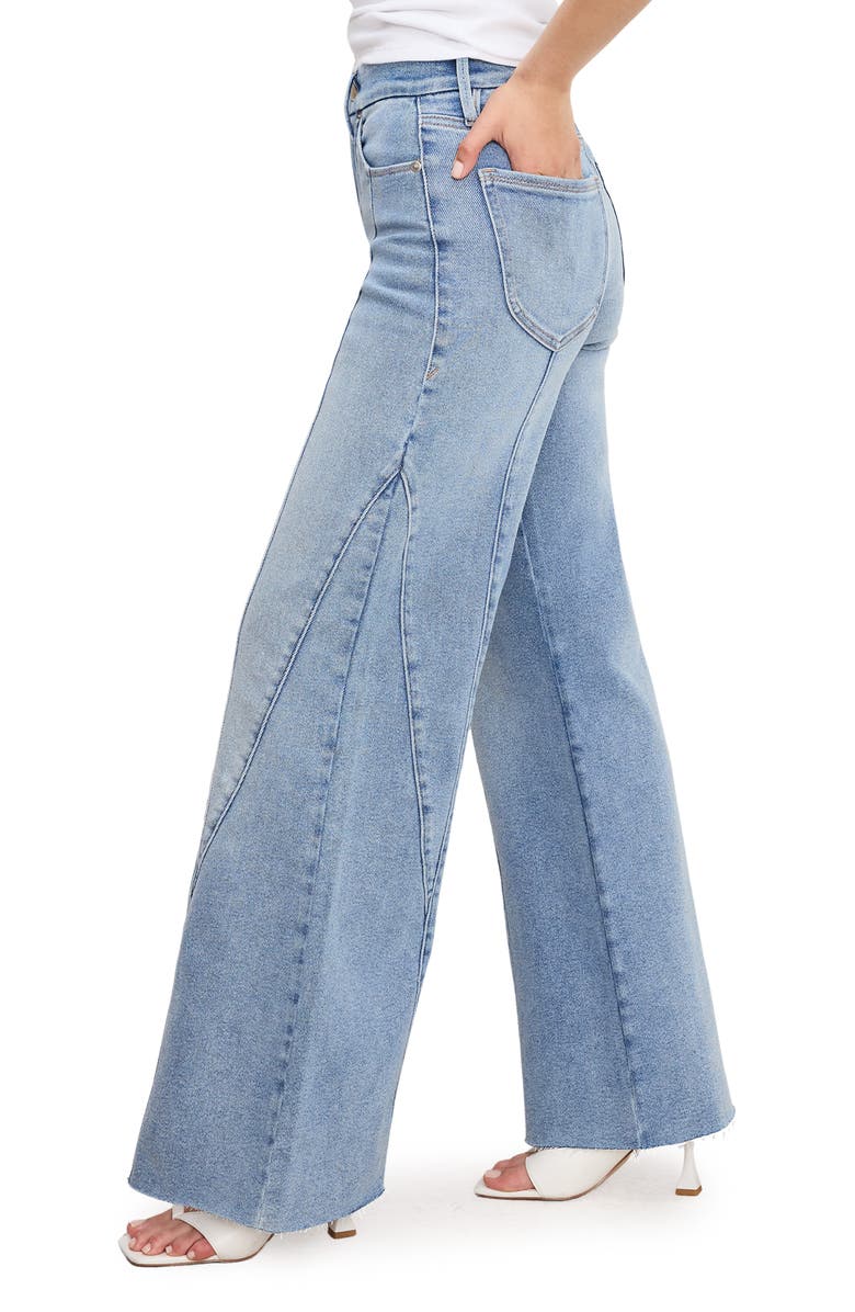 Good American Good Petite Raw Hem Seamed Palazzo Jeans, Alternate, color, Indigo957