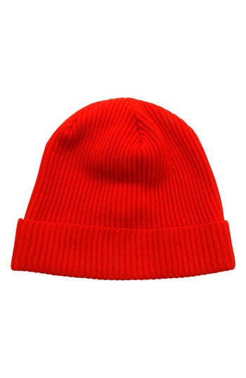 Portolano Merino Wool Rib Cuff Beanie In Red