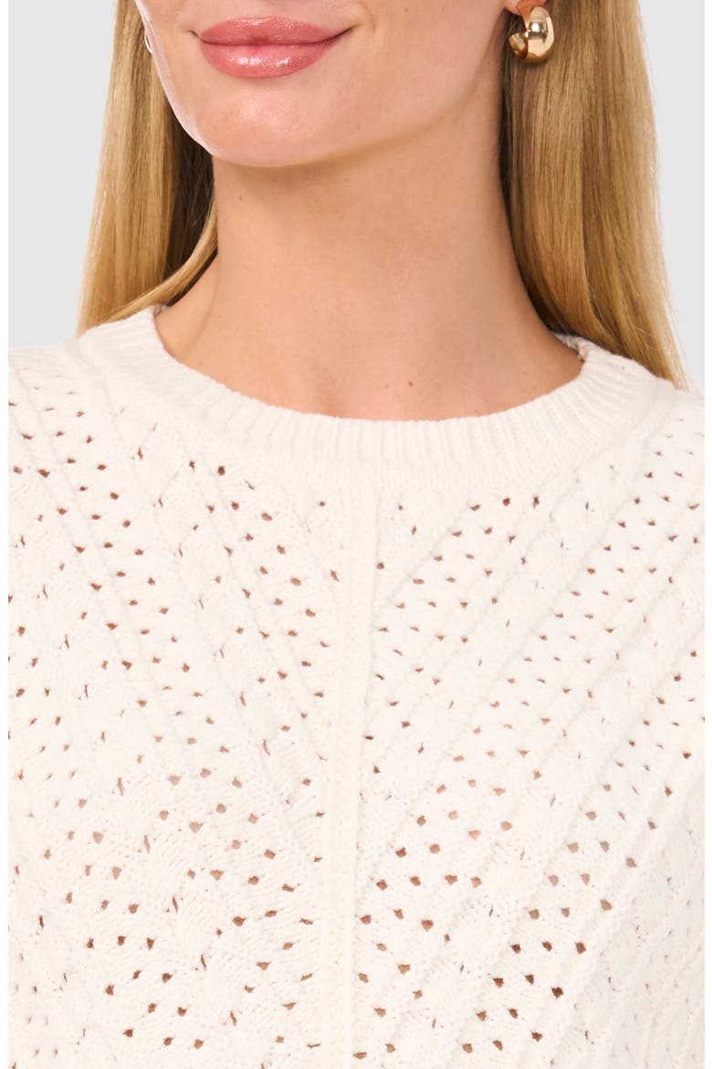Pointelle Crewneck Sweater, Alternate, color, ANTIQUE WHITE