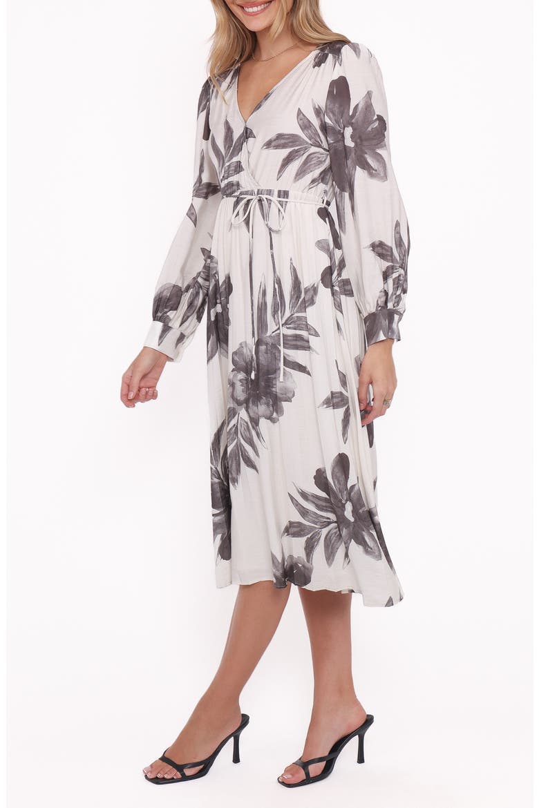 Grainne Floral Print Long Sleeve Midi Dress, Alternate, color, BLACK/ WHITE FLORAL