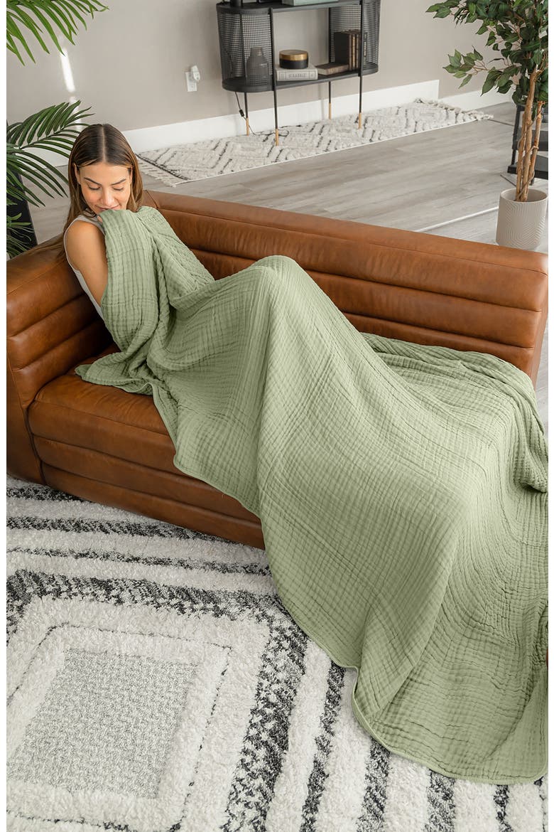 Adult Muslin Blanket, Alternate, color, Sage