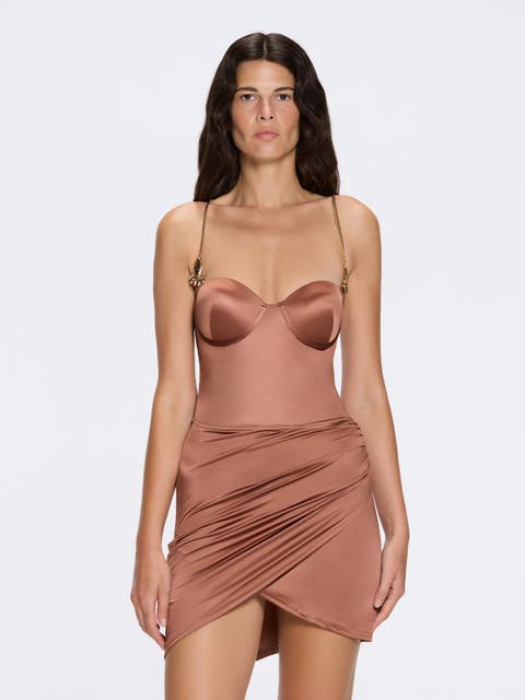 Solea Satin Mini Dress with Gold Chain Strap Detail