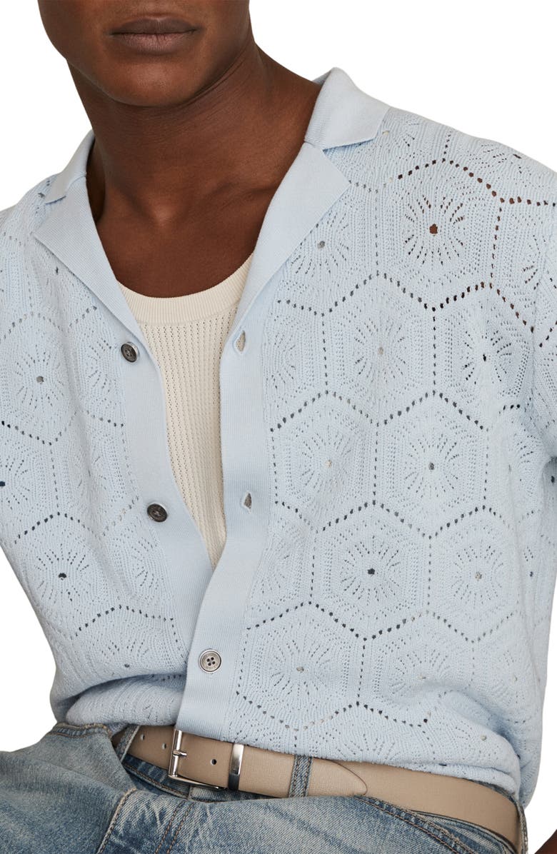 Reiss Royce Open Stitch Button-Up Polo Sweater, Alternate, color, Soft Blue