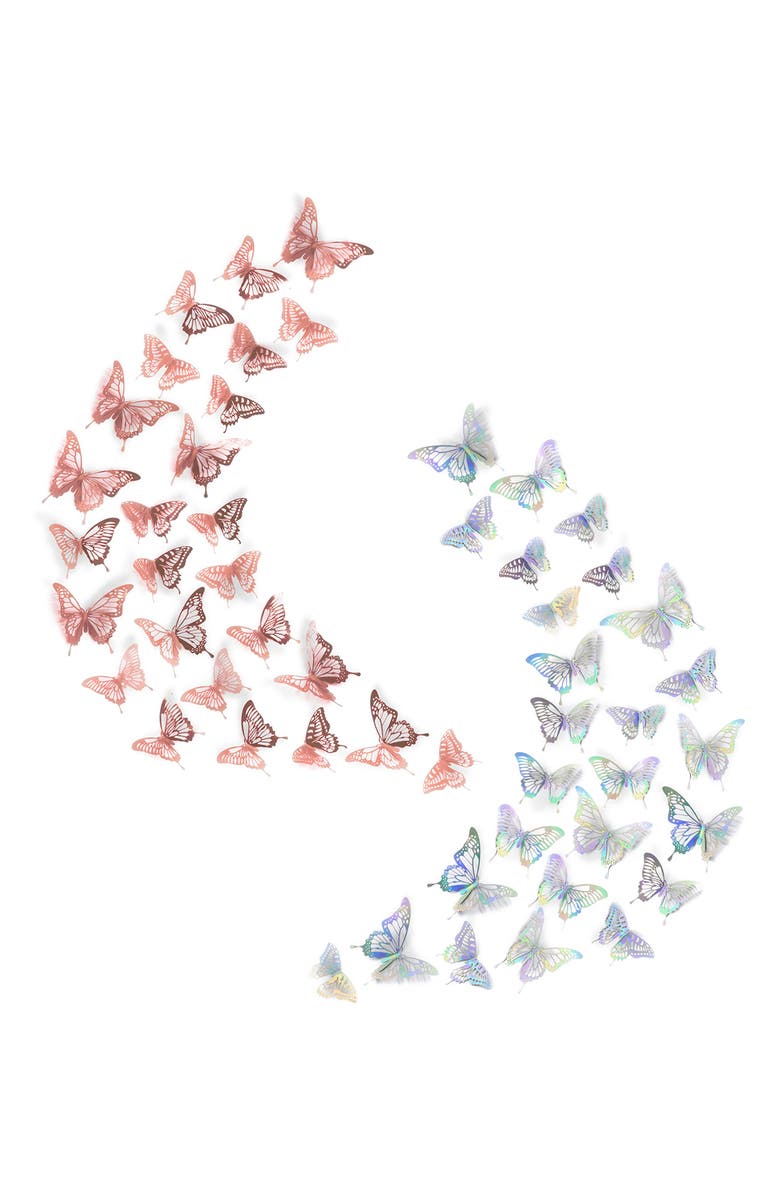 WALPLUS Rose Gold and Holographic Silver Floral 3D Butterflies Mix, Main, color,