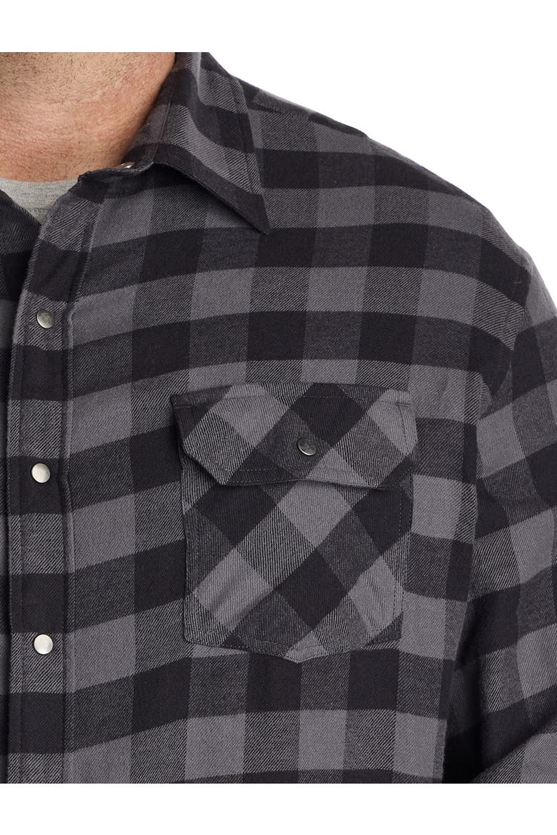 Big & Tall Small Plaid Flannel Sport Shirt, Alternate, color, BLACK GREY