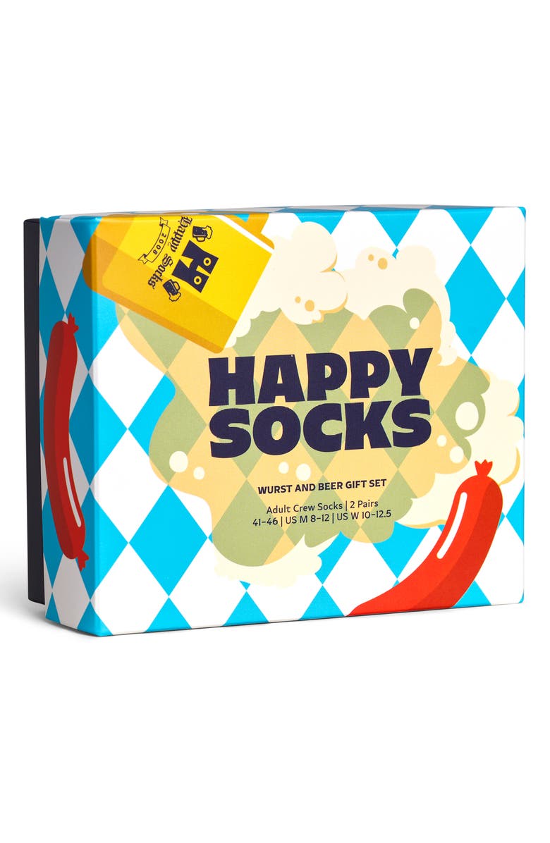 Happy Socks Assorted 2-Pack Wurst & Beer Cotton Blend Socks Gift Box, Alternate, color, Light Blue