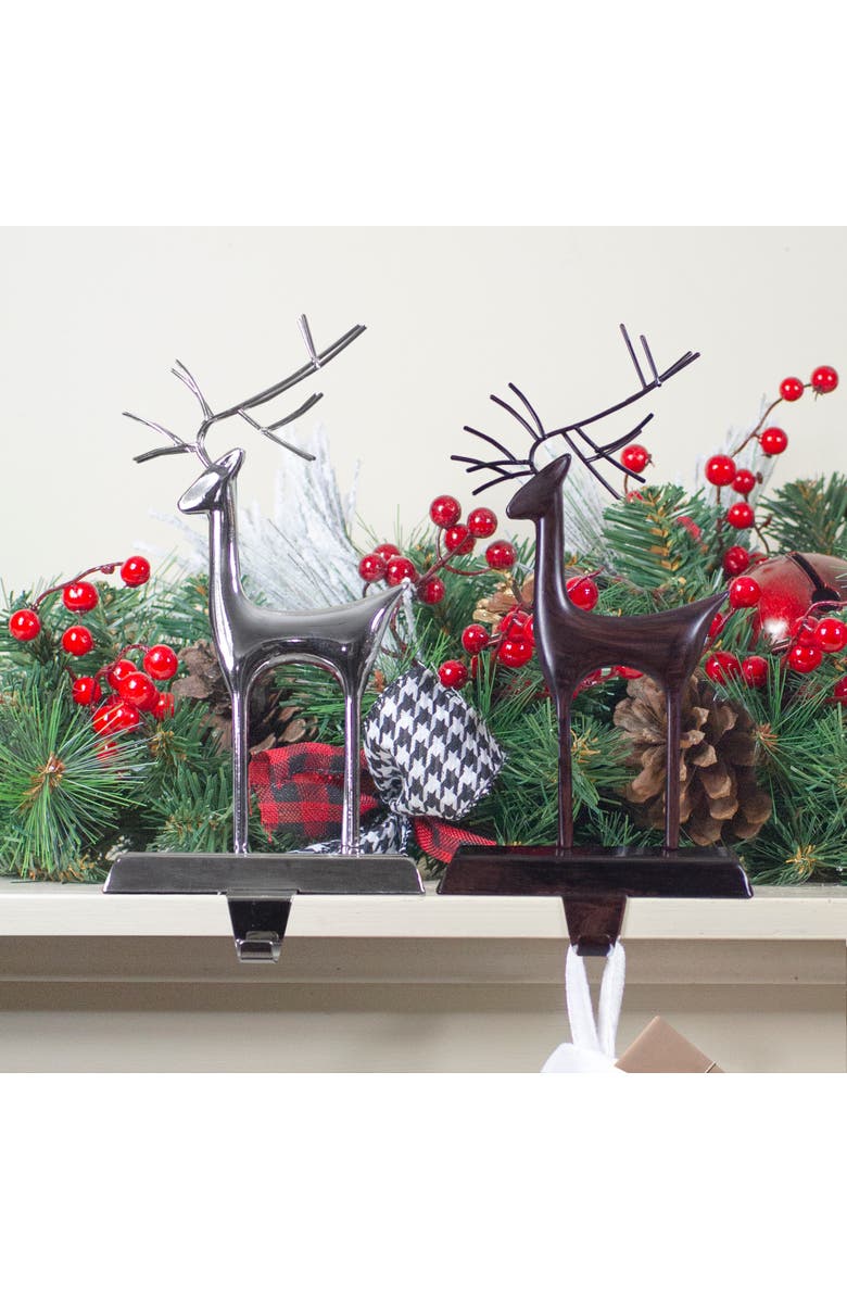 Northlight Set of 2 Oil Rubbed Bronze and Silver Reindeer Christmas Stocking Holders, Alternate, color, Bronze