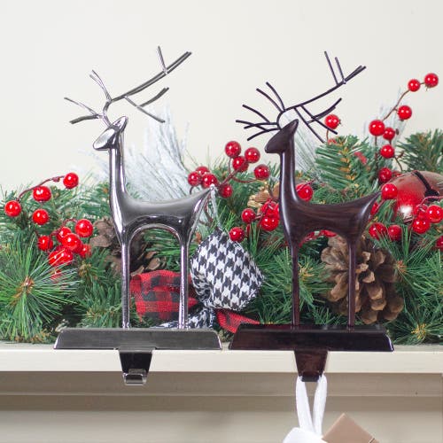 Northlight Set Of 2 Oil Rubbed Bronze And Silver Reindeer Christmas Stocking Holders In Multi