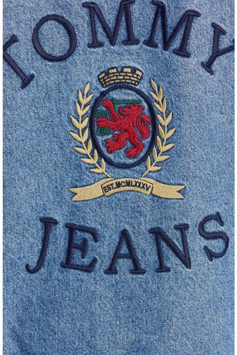 Embroidered Crest Flag Denim Jacket, Alternate, color, MID DENIM BLUE