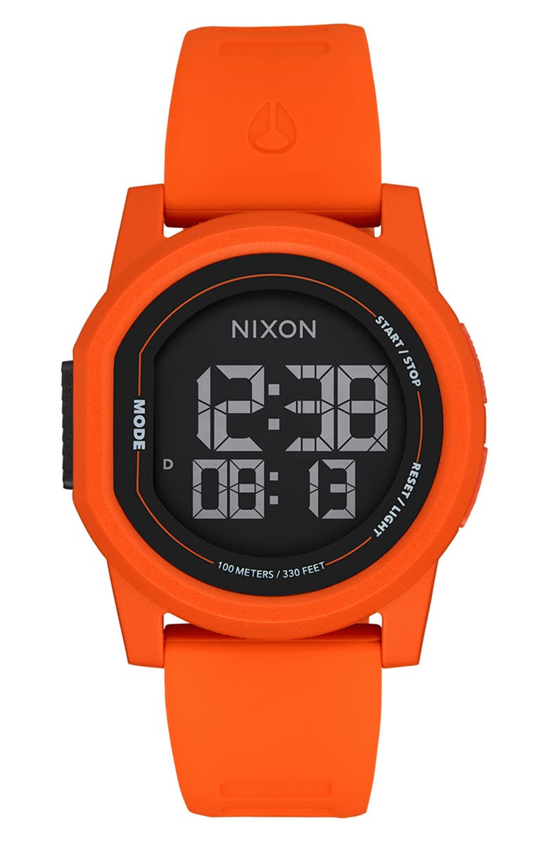 Nixon Disk Chronograph Rubber Strap Watch, 39mm, Main, color, Orange / Orange / Negative
