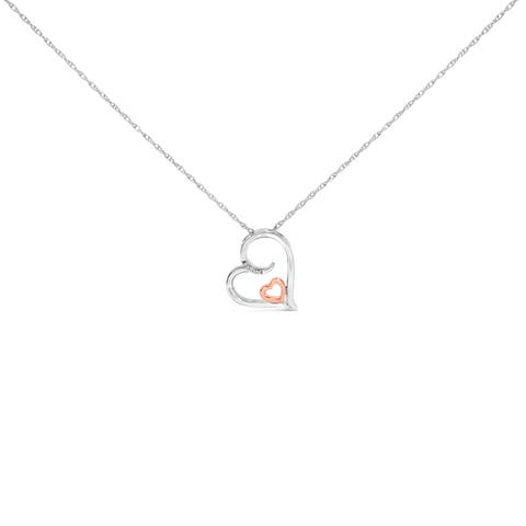 14K Rose Gold Plated Sterling Silver Diamond Accent Heart Pendant Necklace