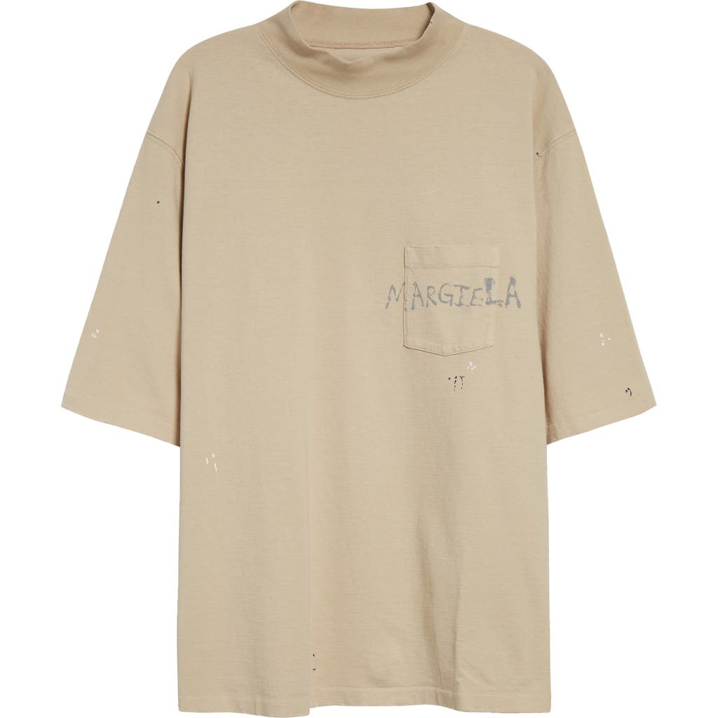 Maison Margiela Blush Beige T-shirt With Graffiti Logo