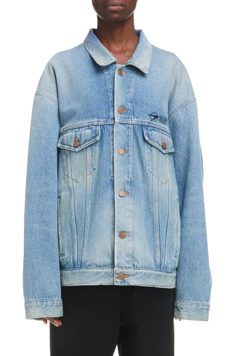 Balenciaga Oversize Logo Denim Jacket, Main, color, 