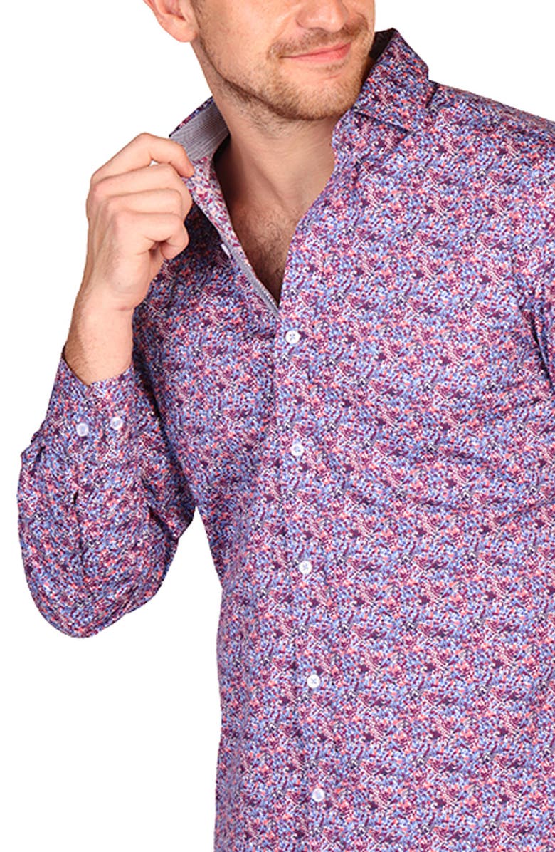 TailorByrd Classic Fit Crimson Floral Button-Down Shirt, Alternate, color, Red Multi