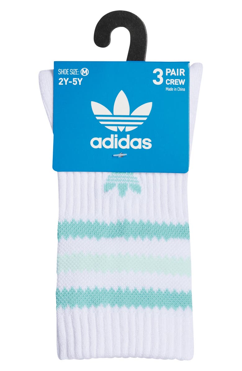 adidas Assorted 3-Pack Kids' Originals Roller 3.0 Crew Socks, Alternate, color, White/ Mint/ Silver Green