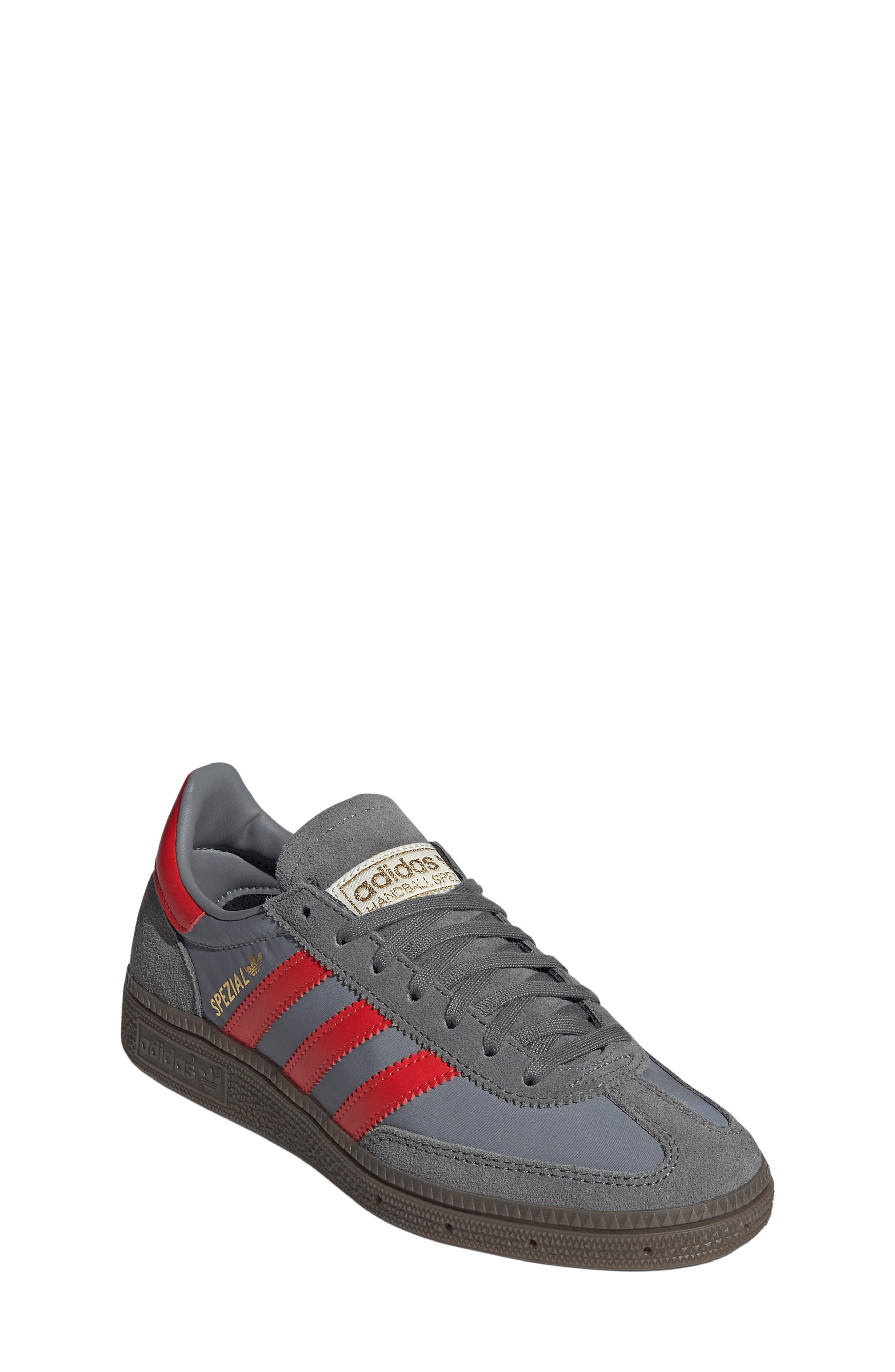 adidas Kids' Handball Spezial Sneaker, Main, color, Grey/ Grey/ Red