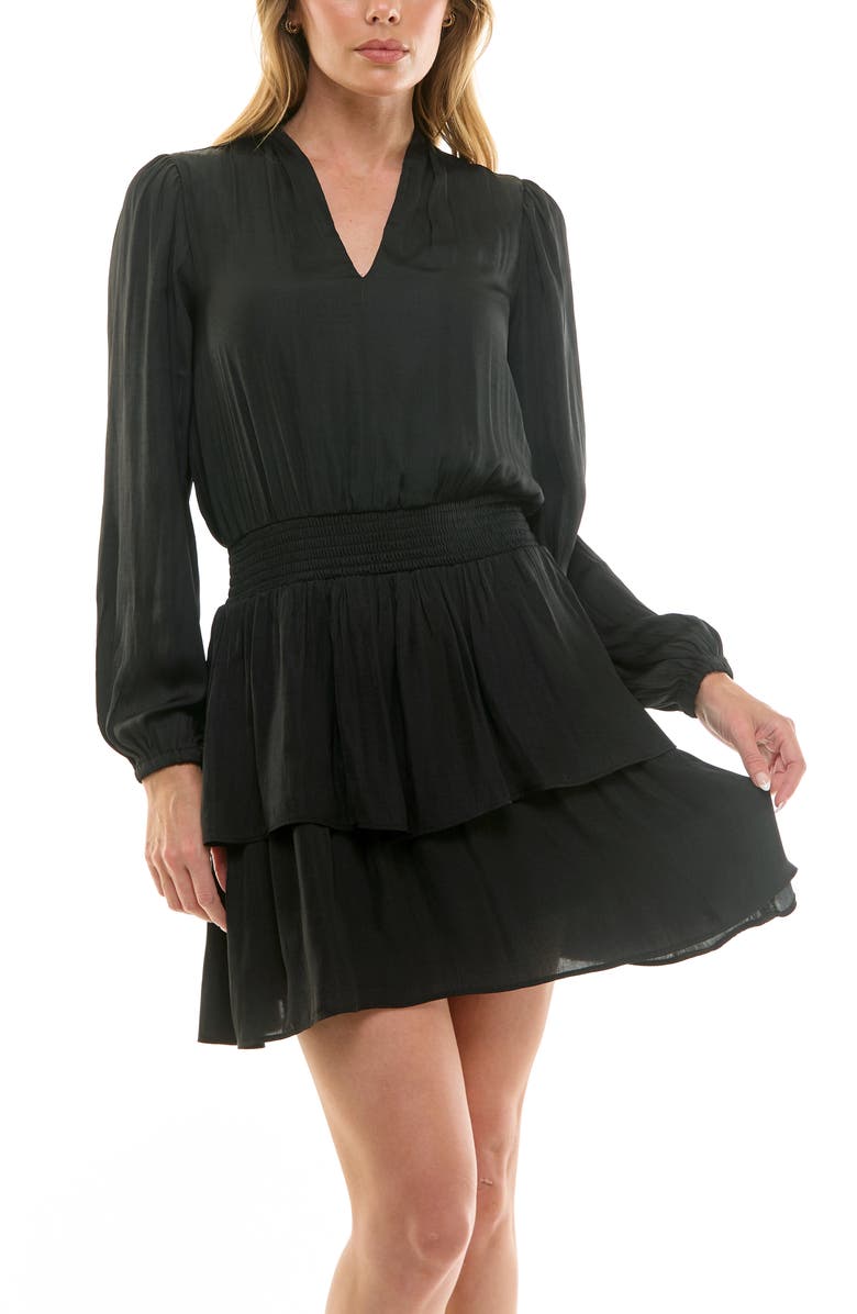 Socialite Long Sleeve Tiered Minidress, Alternate, color, Black