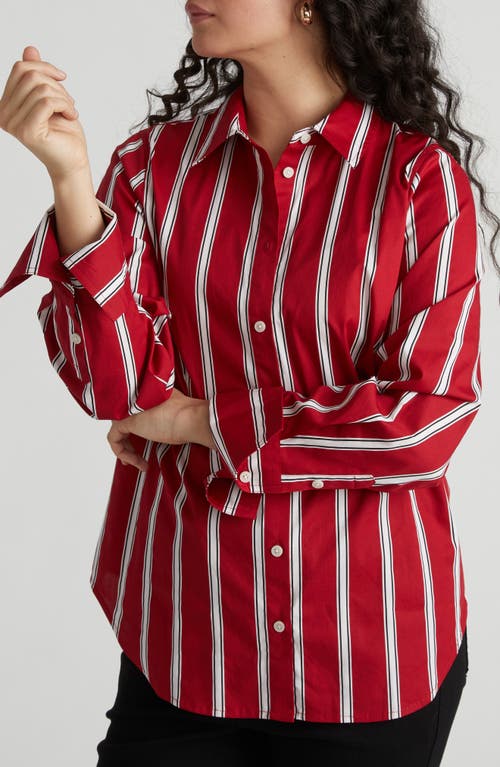 Universal Standard Henning X Us Madison Poplin Button-up Shirt In Red/white Stripe