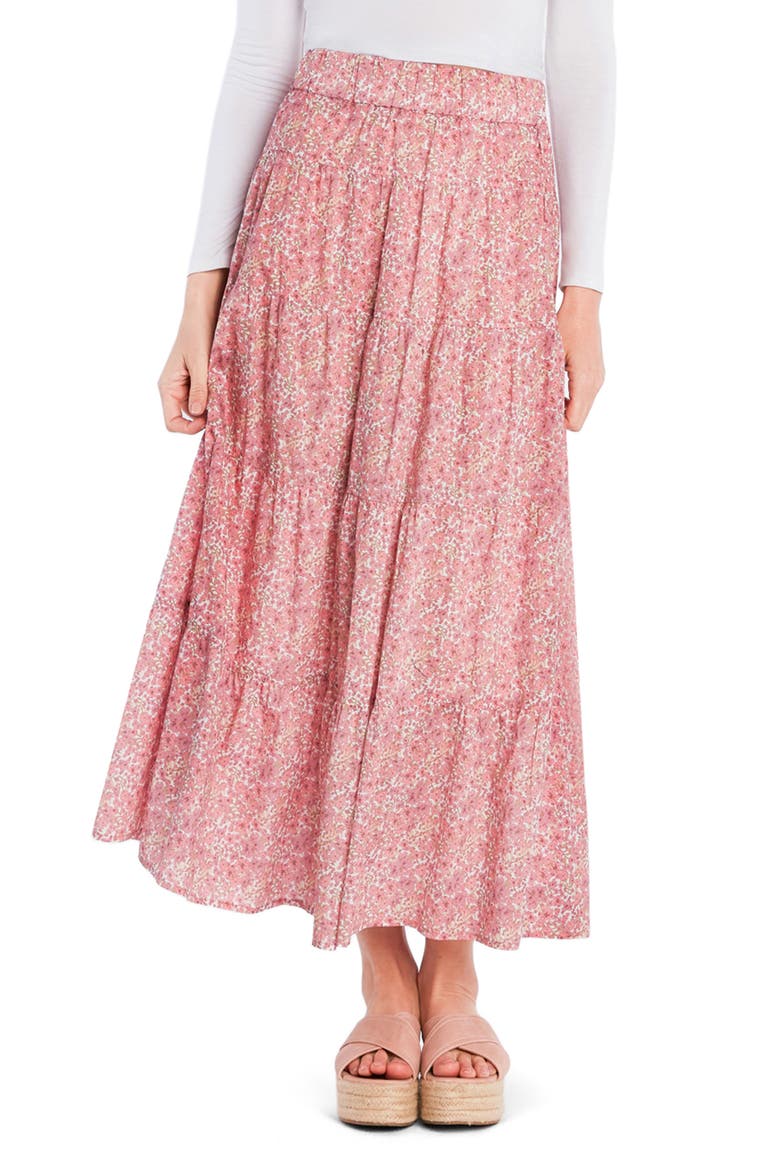 Wild Floral Tiered Cotton Blend Maxi Skirt, Main, color, PINK BLOOM