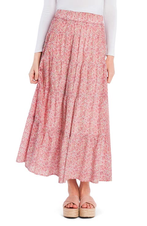 Wild Floral Tiered Cotton Blend Maxi Skirt