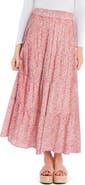 Billy T Wild Floral Tiered Cotton Blend Maxi Skirt