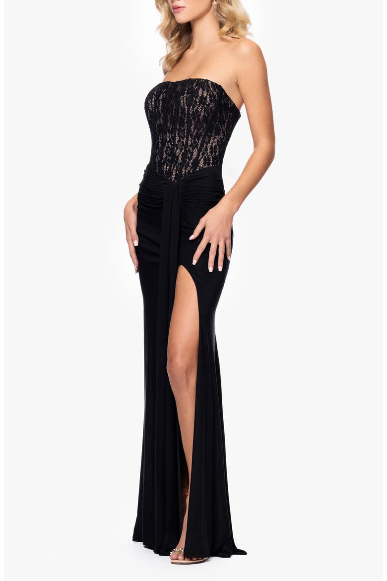 Sequin Lace Bodice Strapless Gown, Alternate, color, BLACK/ NUDE