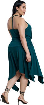 ELOQUII Asym Hem Draped Jersey Midi Dress