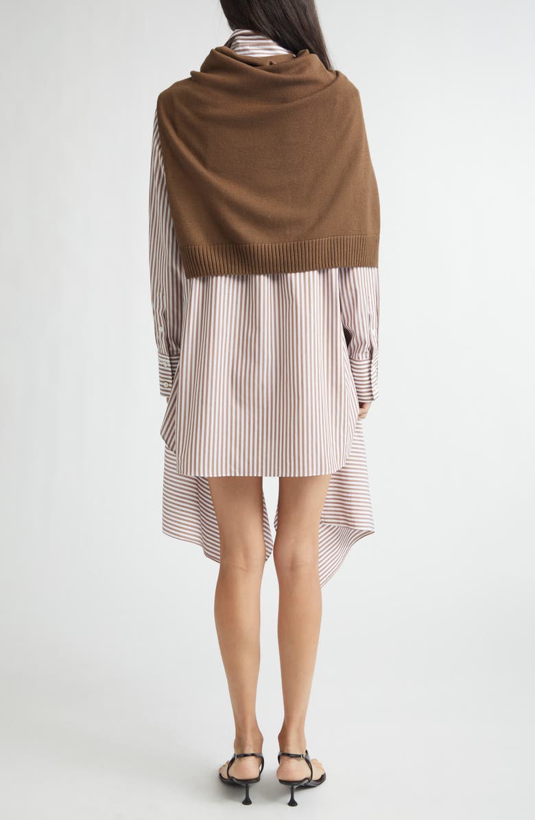 MONSE Combo Stripe Long Sleeve Cotton Poplin Shirtdress with Merino Wool Cardigan, Alternate, color, Brown Multi