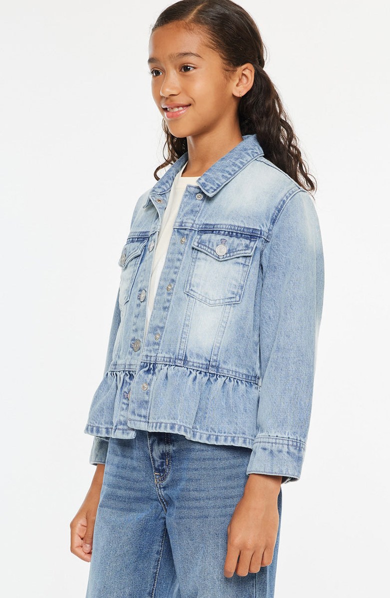 KanCan Penny Peplum Denim Jacket, Alternate, color, Light Wash