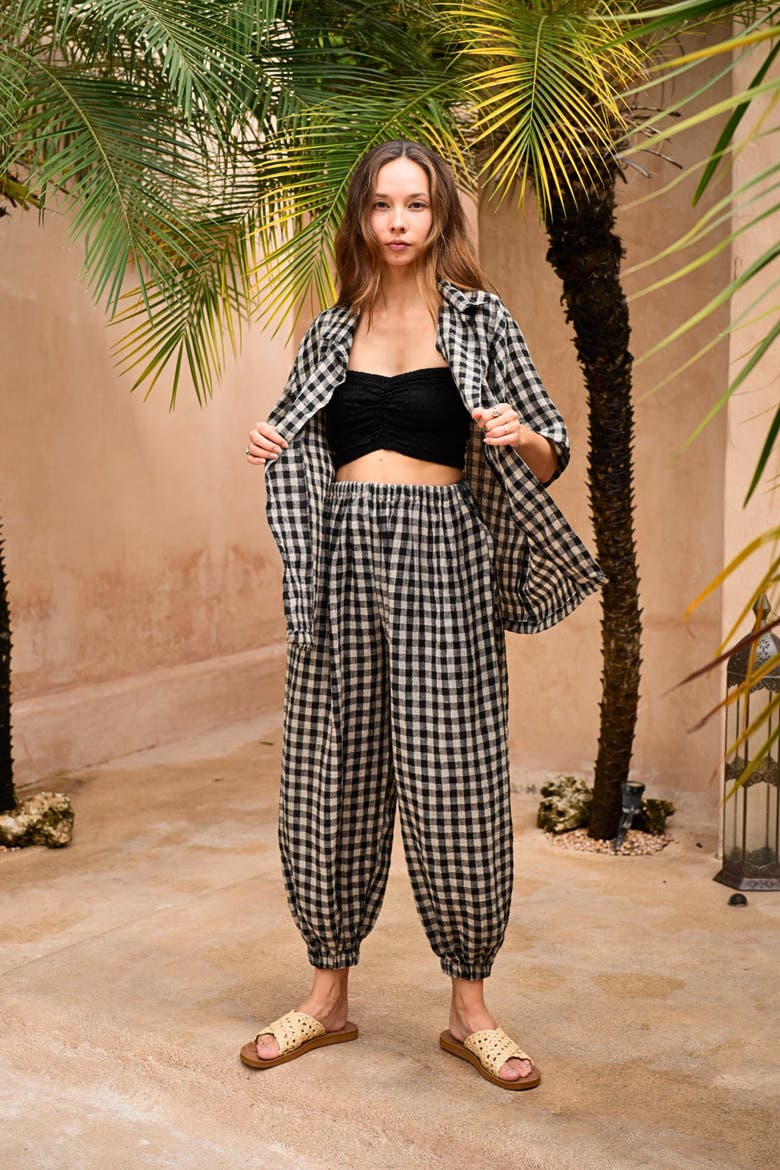 PINK HALEY Vanessa Linen Gingham Balloon Pants (Women) | Nordstrom