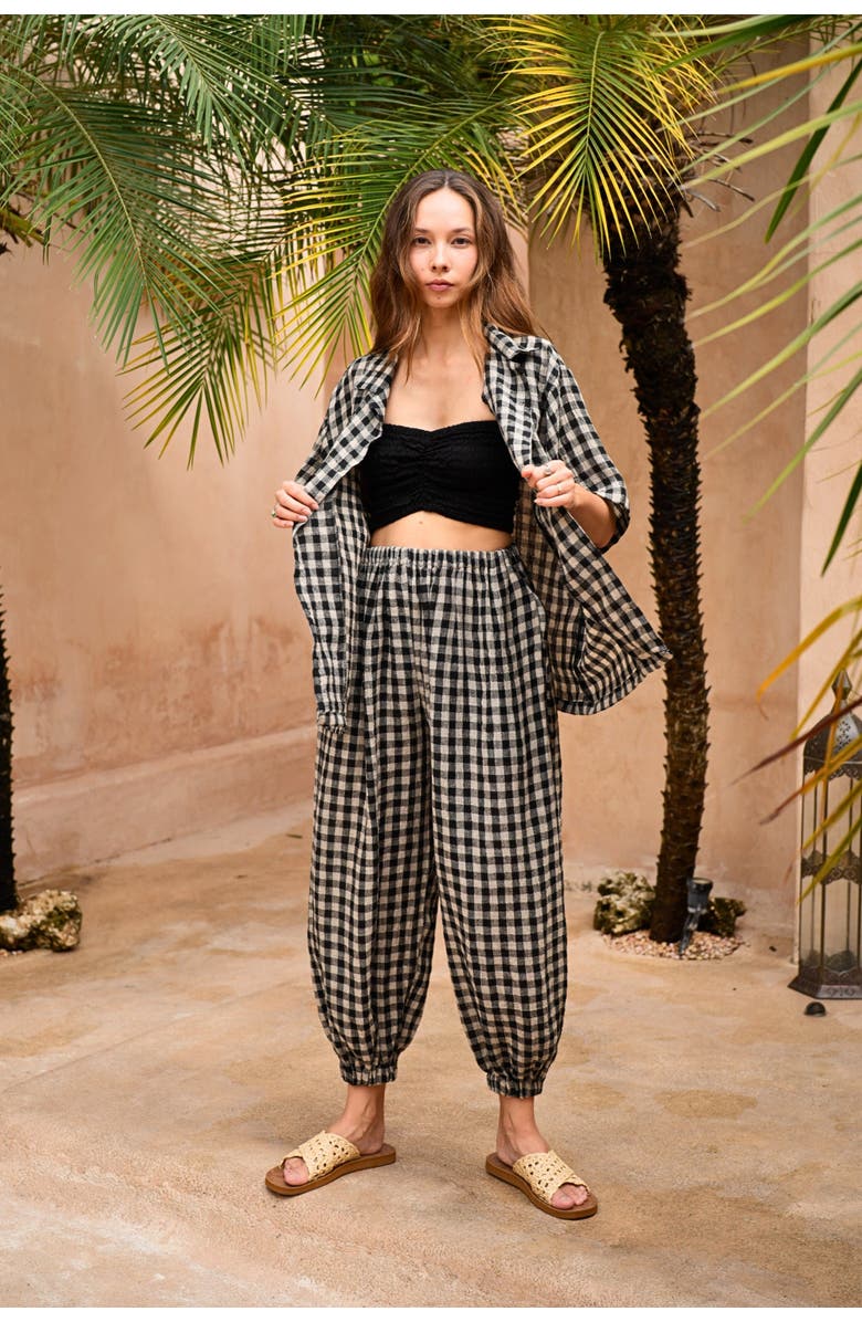 PINK HALEY Vanessa Linen Gingham Balloon Pants, Alternate, color, Black Gingham