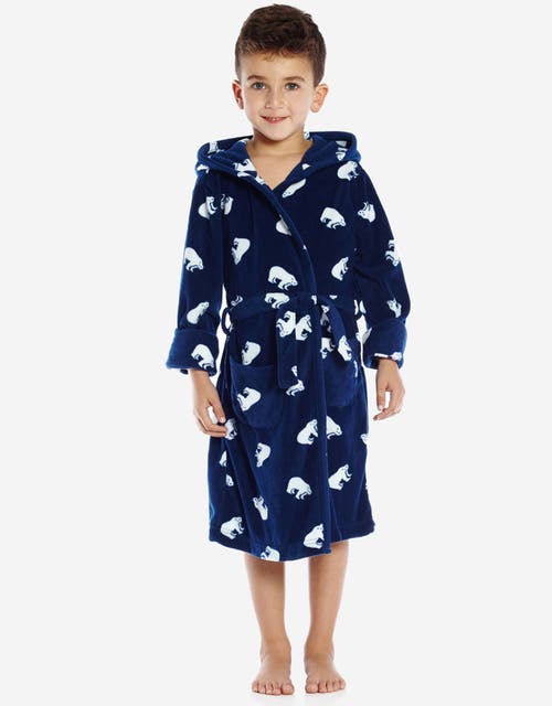 Leveret Kids Printed Fleece Hooded Robe In Blue