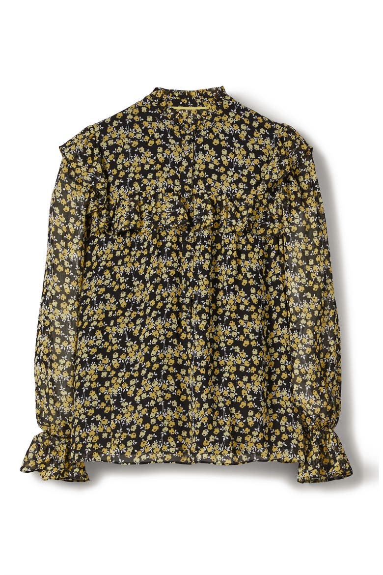 Zoe Floral Ditsy Ruffle Detail Blouse, Alternate, color, BLACK ABSTRACT SPRIG