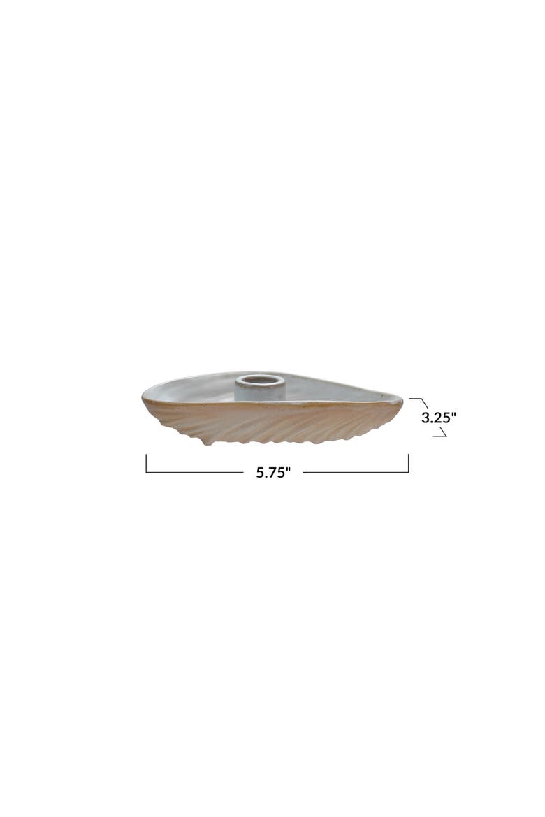 Stoneware Oyster Shell Shaped Taper Holder/Dish with Reactive Glaze, White, Alternate, color, White