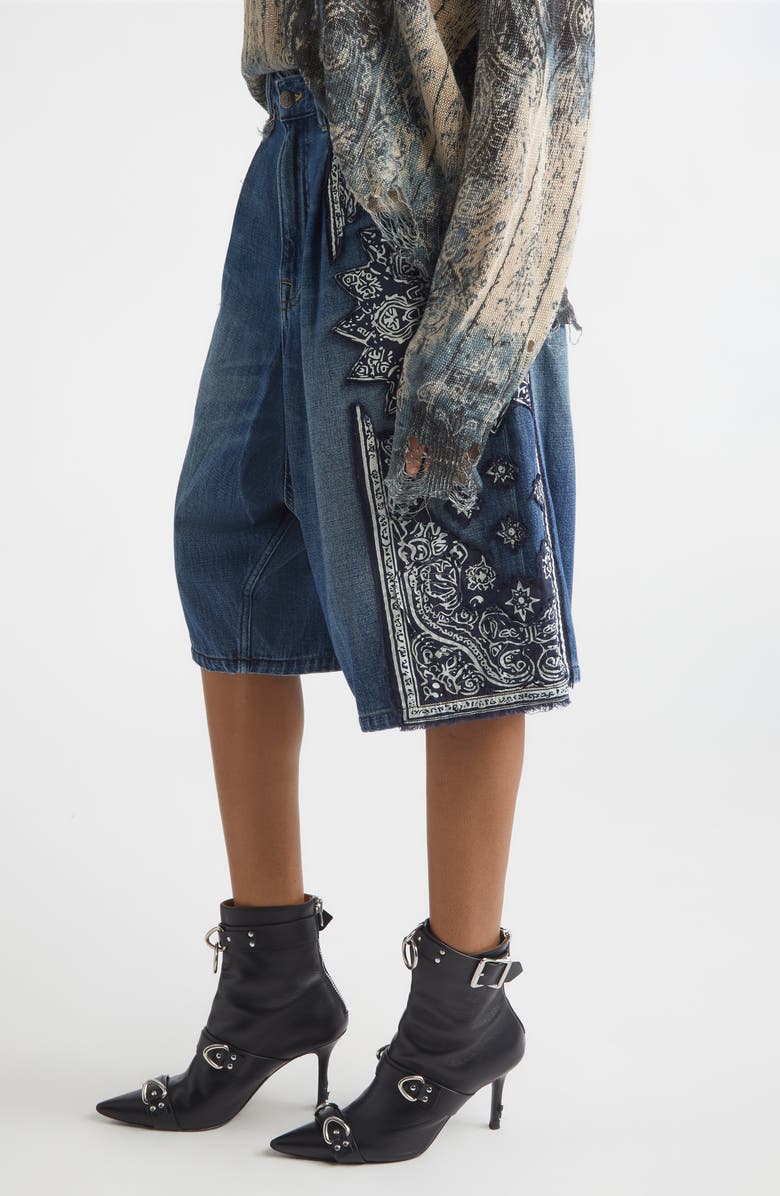 R13 Jesse Pleated Denim Bermuda Shorts, Alternate, color, Crushed Blue Bandana