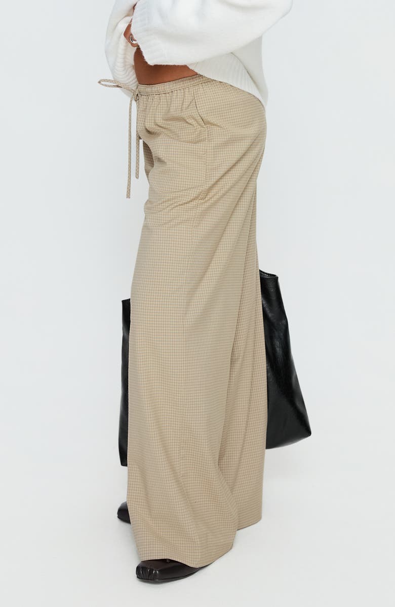 Princess Polly Ketrina Plaid Wide Leg Drawstring Pants, Alternate, color, Beige Plaid