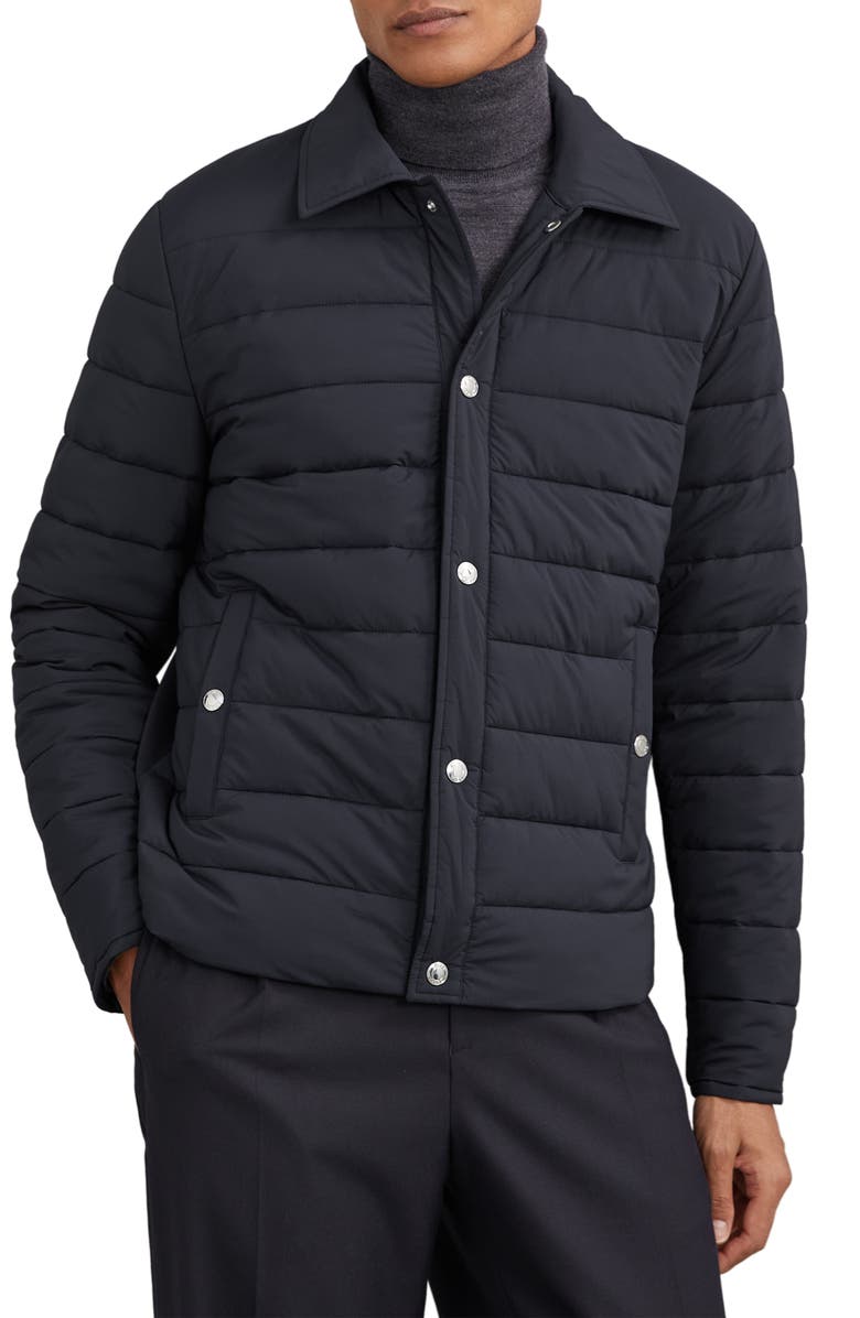 Reiss Harrison Quilted Shirt Jacket, Main, color, Navy