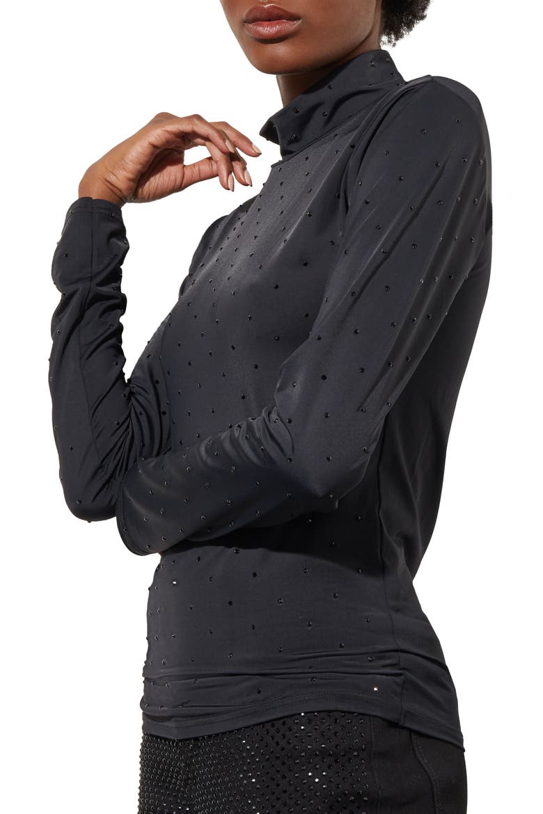 Crystal Detail Mock Neck Top, Alternate, color, BLACK
