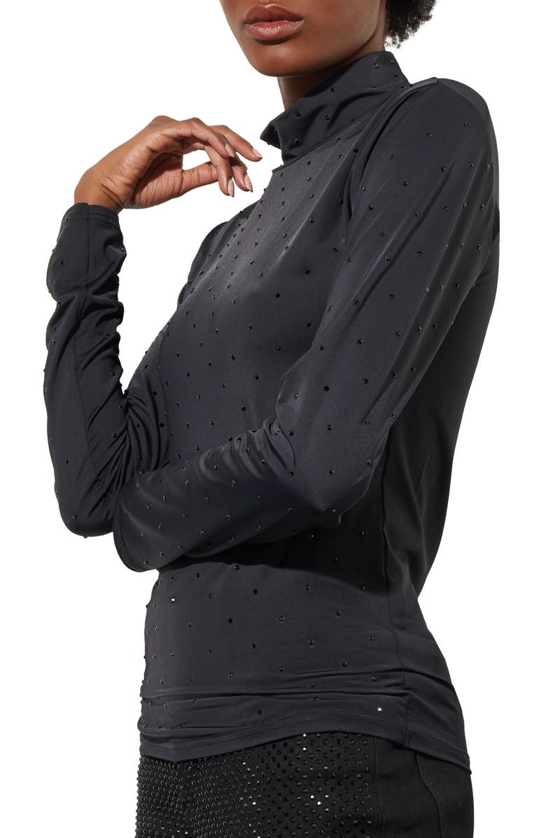 Ming Wang Crystal Detail Mock Neck Top, Alternate, color, Black