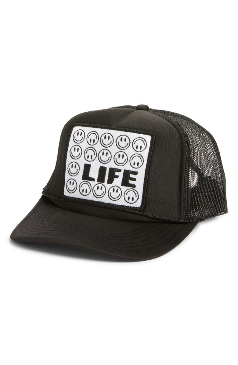 Friday Feelin’ Life Patch Trucker Hat, Main, color, Black