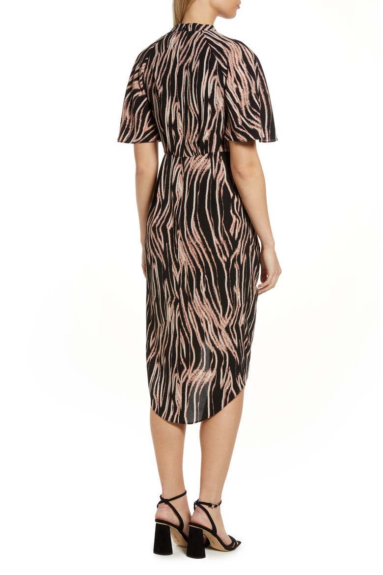 Abstract Stripe Knot Neck Midi Dress, Alternate, color, BLACK/ CINNAMON SWIRL