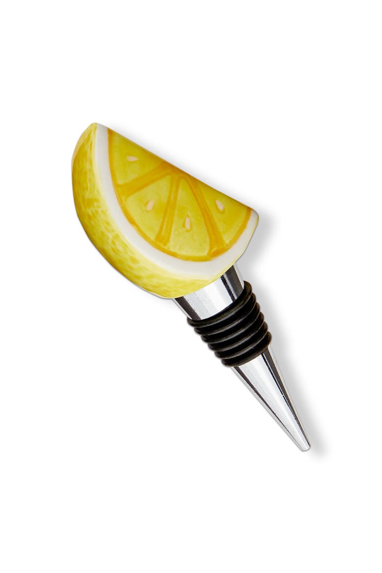 Lemon Bottle Stopper Yellow Earthenware Summer, Main, color, Yellow