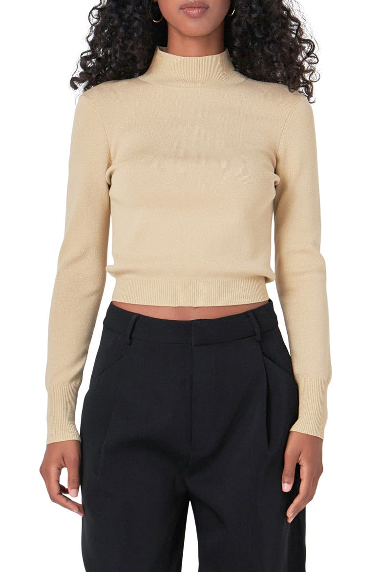 Metallic Crop Sweater, Main, color, BEIGE