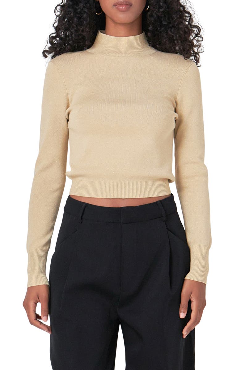 Endless Rose Metallic Crop Sweater, Main, color, Beige