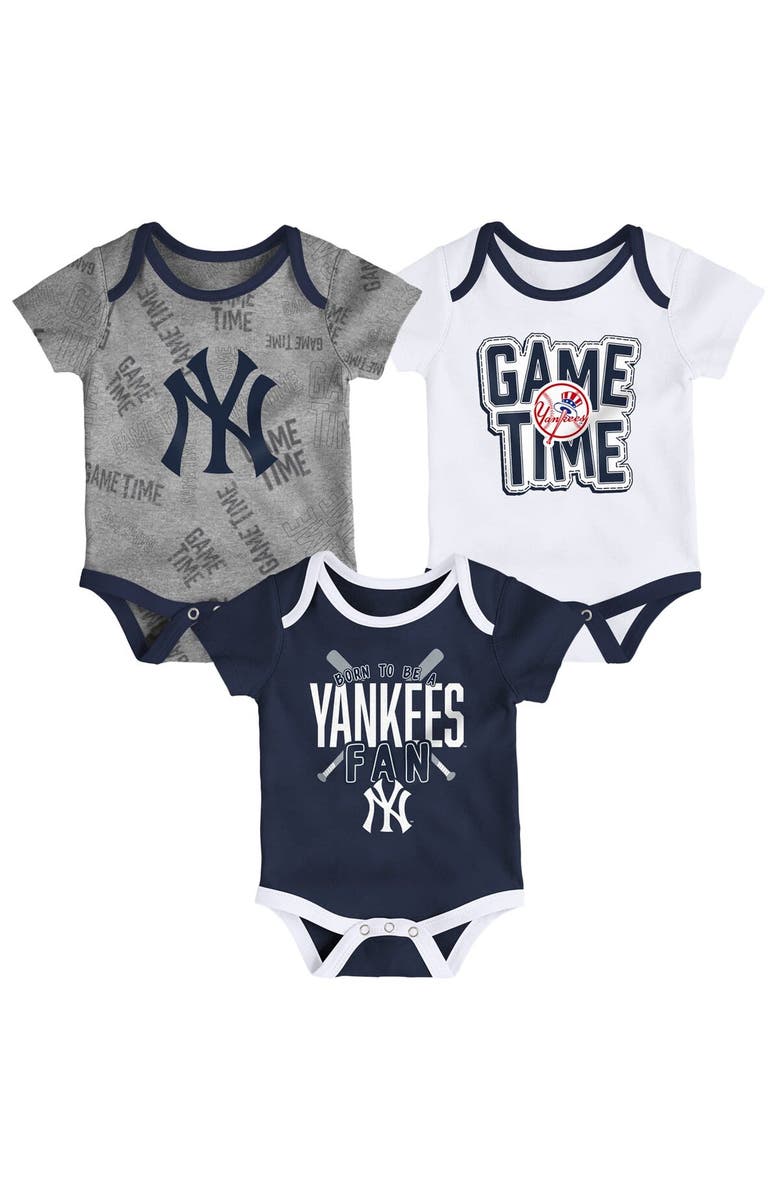 Outerstuff Newborn & Infant New York Yankees Navy/White/Heathered Gray Game Time Three-Piece Bodysuit Set, Main, color, Navy