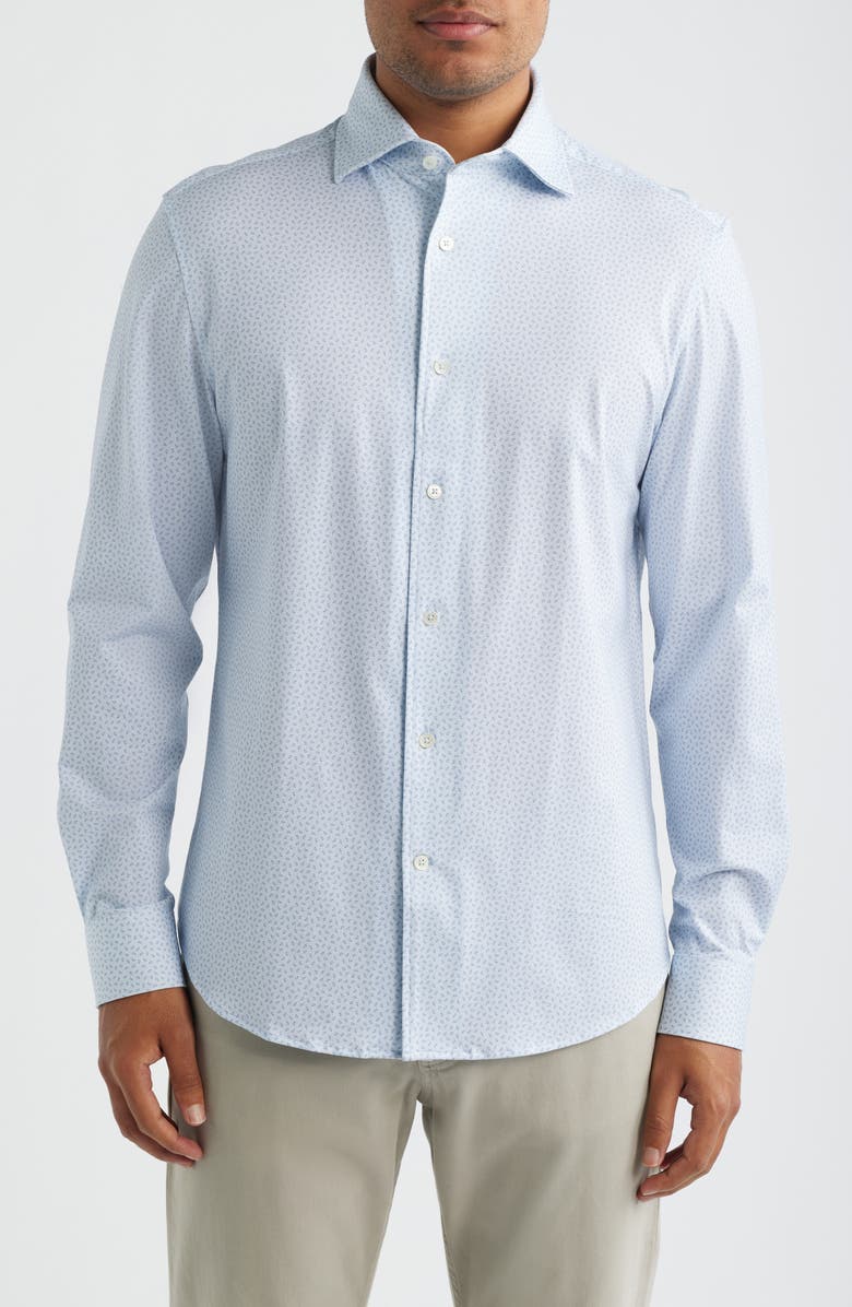 Bugatchi Devon OoohCotton<sup>®</sup> Paisley Print Long Sleeve Button-Up Shirt, Main, color, Air Blue
