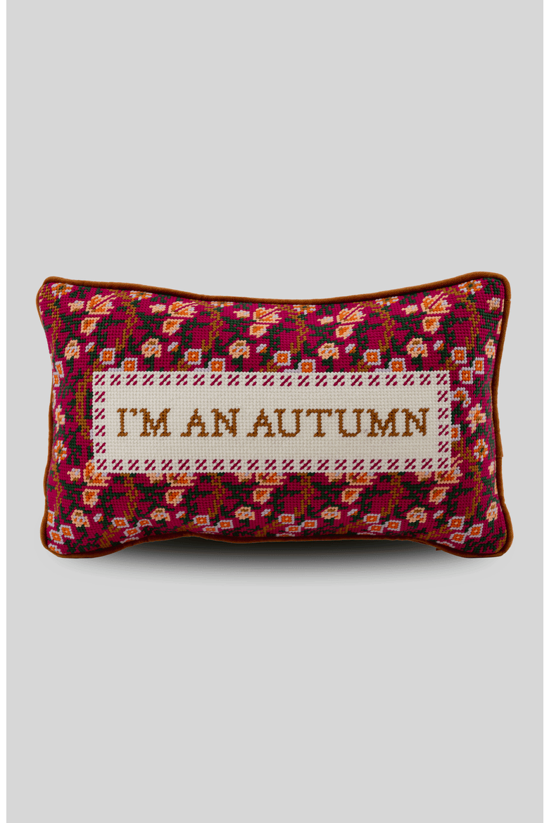 I'm An Autumn Needlepoint Pillow, Main, color, Rust Brown