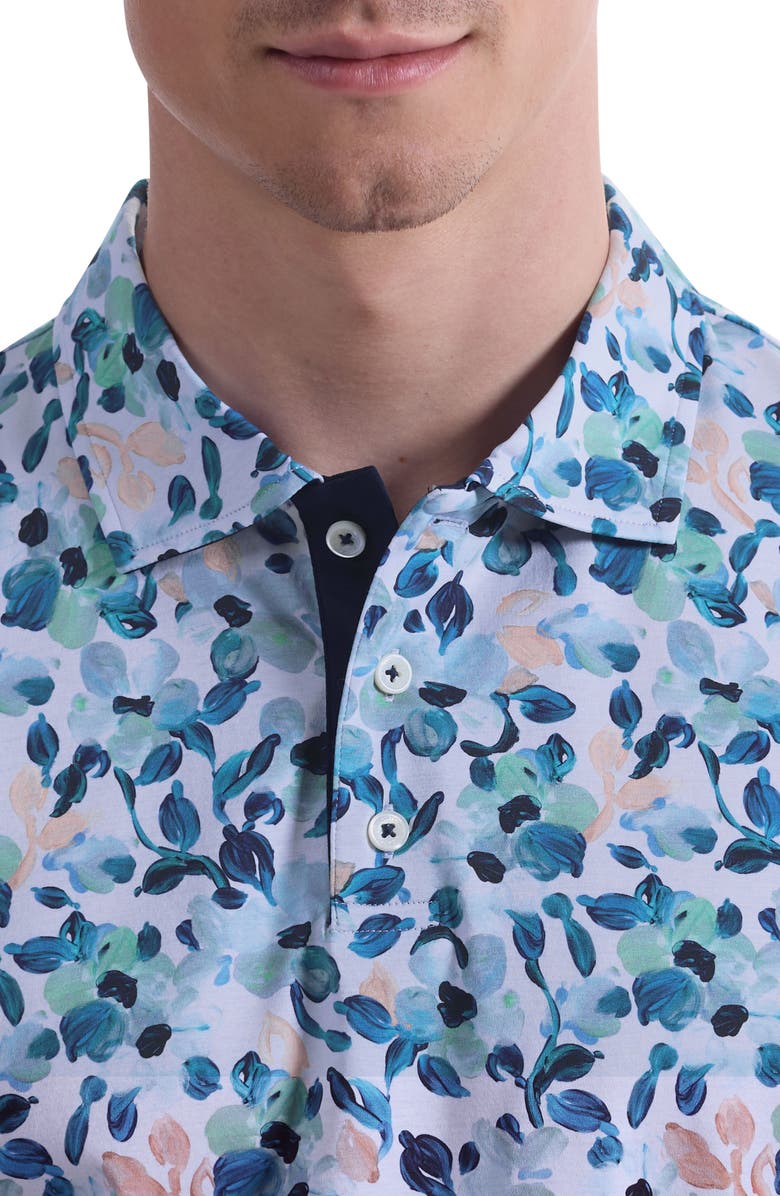 Bugatchi Hendrix Digital Abstract Floral Print Pima Cotton Polo, Alternate, color, Menthol