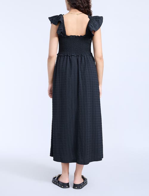 Motherhood Maternity Sleeveless Ruffle Shoulder Smocked Maxi Dress In Black